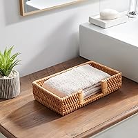 Vista 4 de Servilletero de ratán rectangular, 9.5 x 5.5 x 2 pulgadas, bandeja de mimbre para servilletas, soporte tejido para toallas de invitados