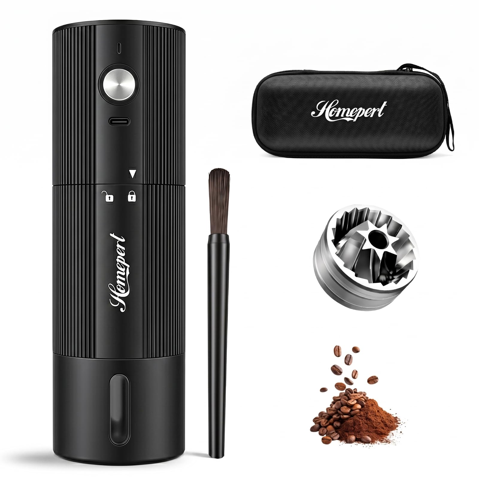 Photo 1 of High-Speed Portable Electric Coffee Grinder with 1600mAh Rechargeable Battery, 7-Core Stainless Steel Burr Coffee Mill, 45 Precision Settings, Cordless Design & Compact Aluminum Body for Travel