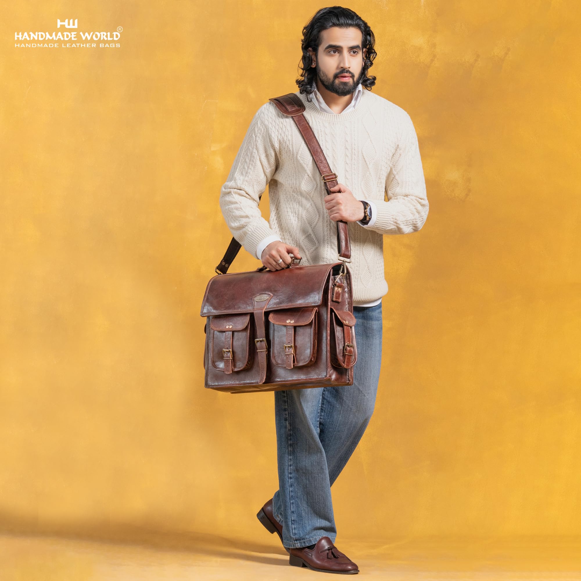 Amazon | ハンドメイド World レザーメッセンジャーバッグ メンズ 16