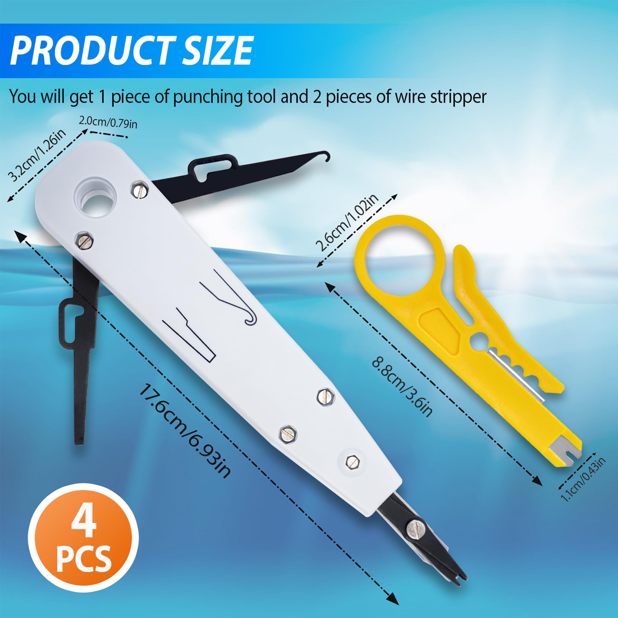 XIYING 4 Pcs Punch Down Tool, 2 Pcs Punch Down Tool for Rj45 Cat5/Cat6/Cat7 Telephone Cable with 2 Pieces Wire Stripper Combo - Image 2