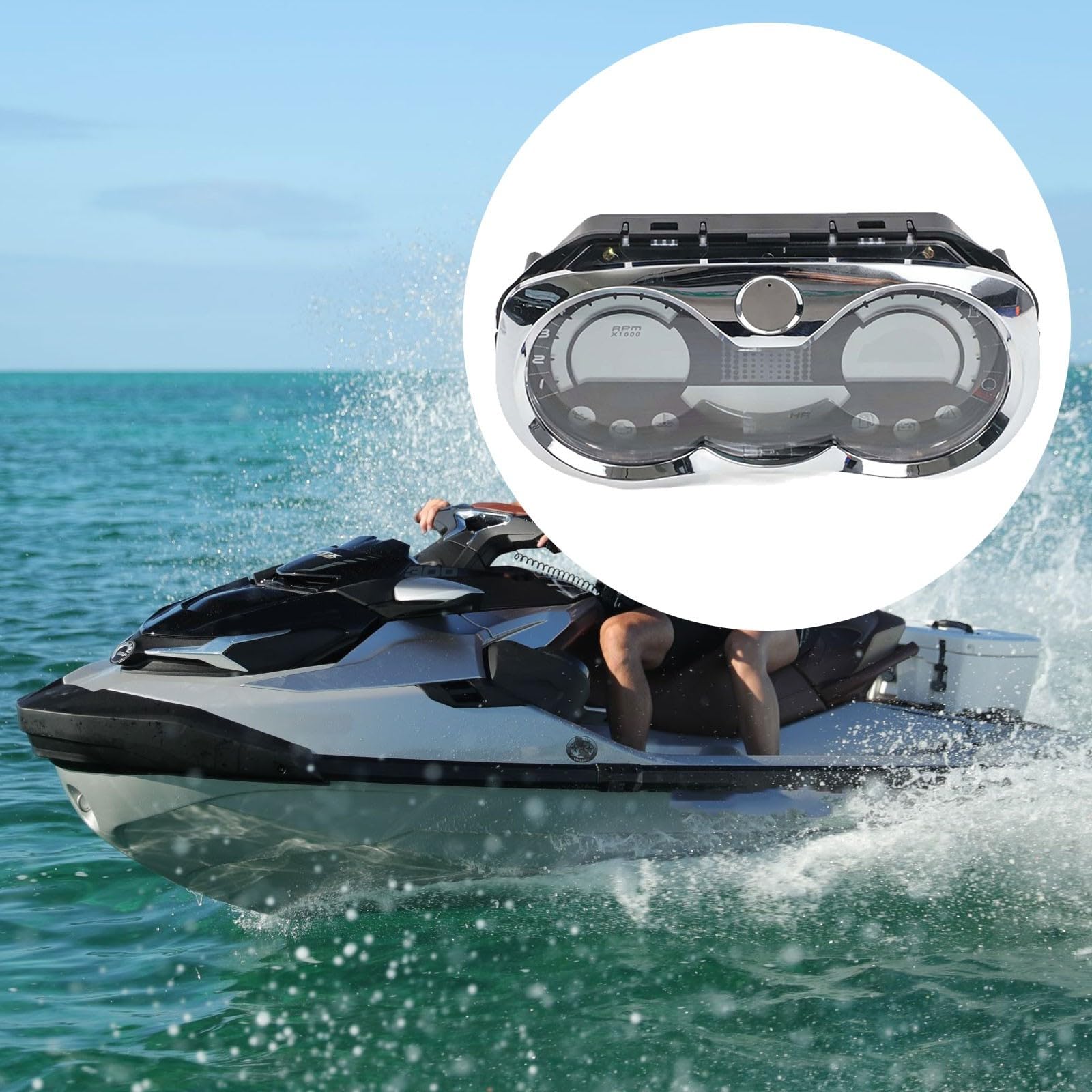 SeaDoo Ensemble de jauge de vitesse avec lunette chromée, écran LCD numérique pour panneau d'instruments de ski, pièce de rechange 278002070 278002217 pour GTI SE pour 4-TEC 2006-2007