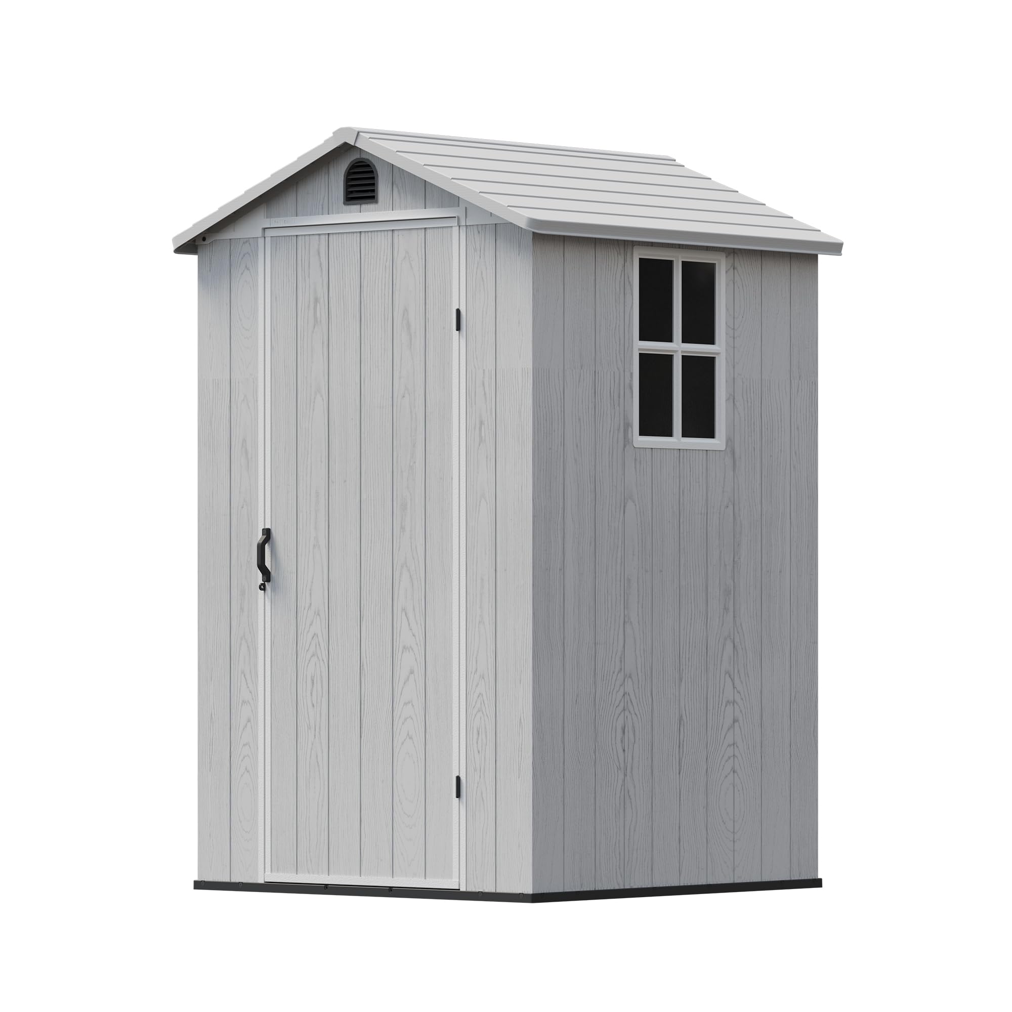 Devoko 4x4 Gartenhaus 2,3m³, Kunststoff, 116x116x195 cm Gerätehaus mit Boden, Geräteschuppen mit Abschließbar Tür und Belüftung, Draußen, Wetterfest für Garten Rasen, Hellgrau