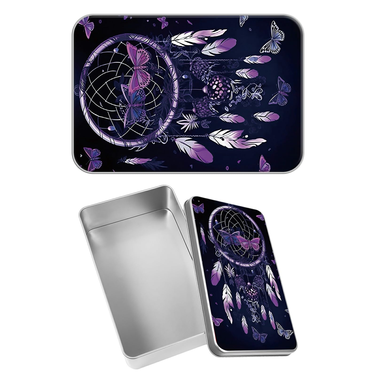 Rectangular Metal Tin Box with Removable Lid, Purple Dream Decorative Printed Metal Storage Container for Sweets Jewelry Tea Candies Cakes 7 x 4.33 x 2.17 inch– Single Pack