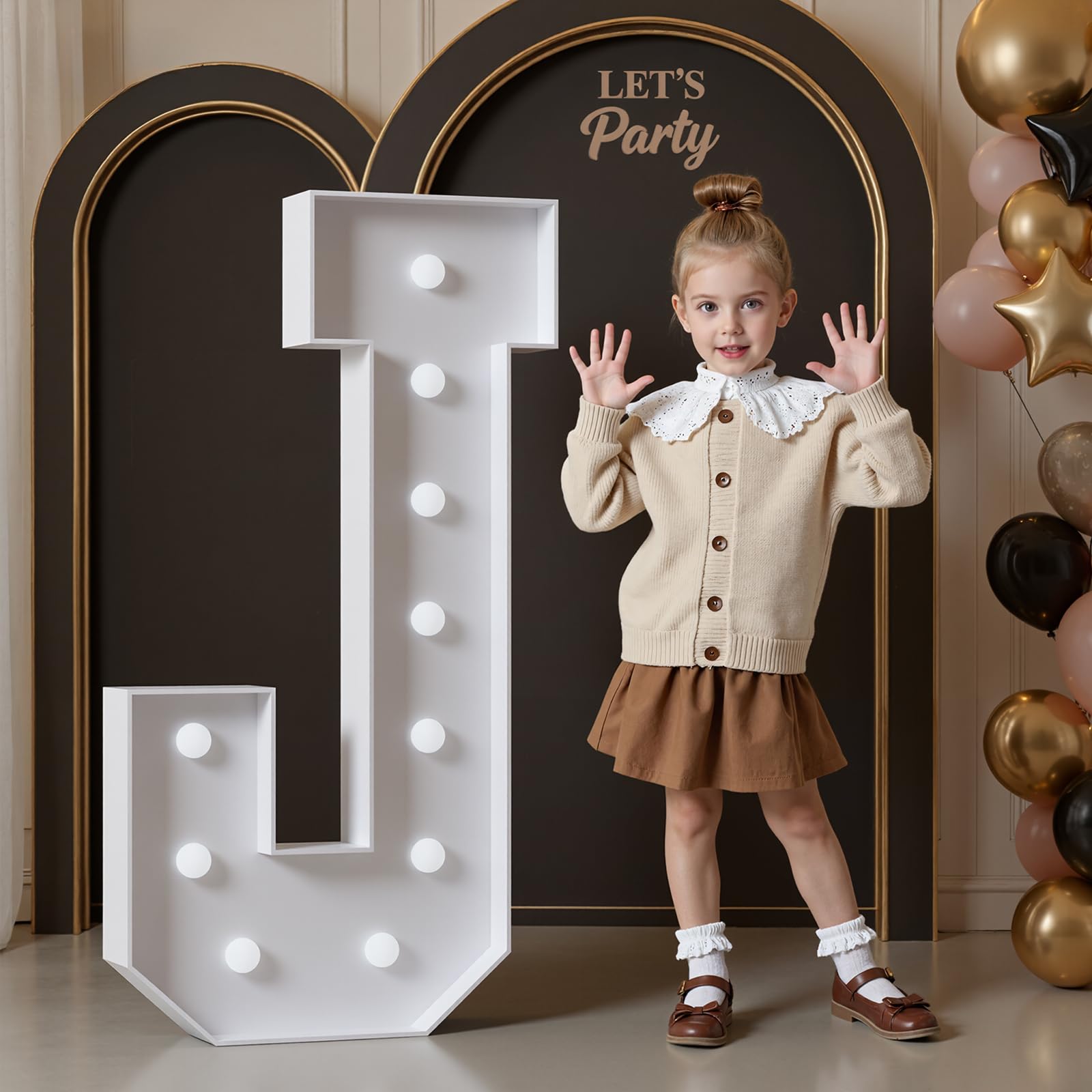 Letras iluminadas para decoración de cumpleaños de 4 pies: letras grandes J para decoración de fiestas, letras de marquesina para bodas, graduaciones, baby shower, soporte de arco de globos de