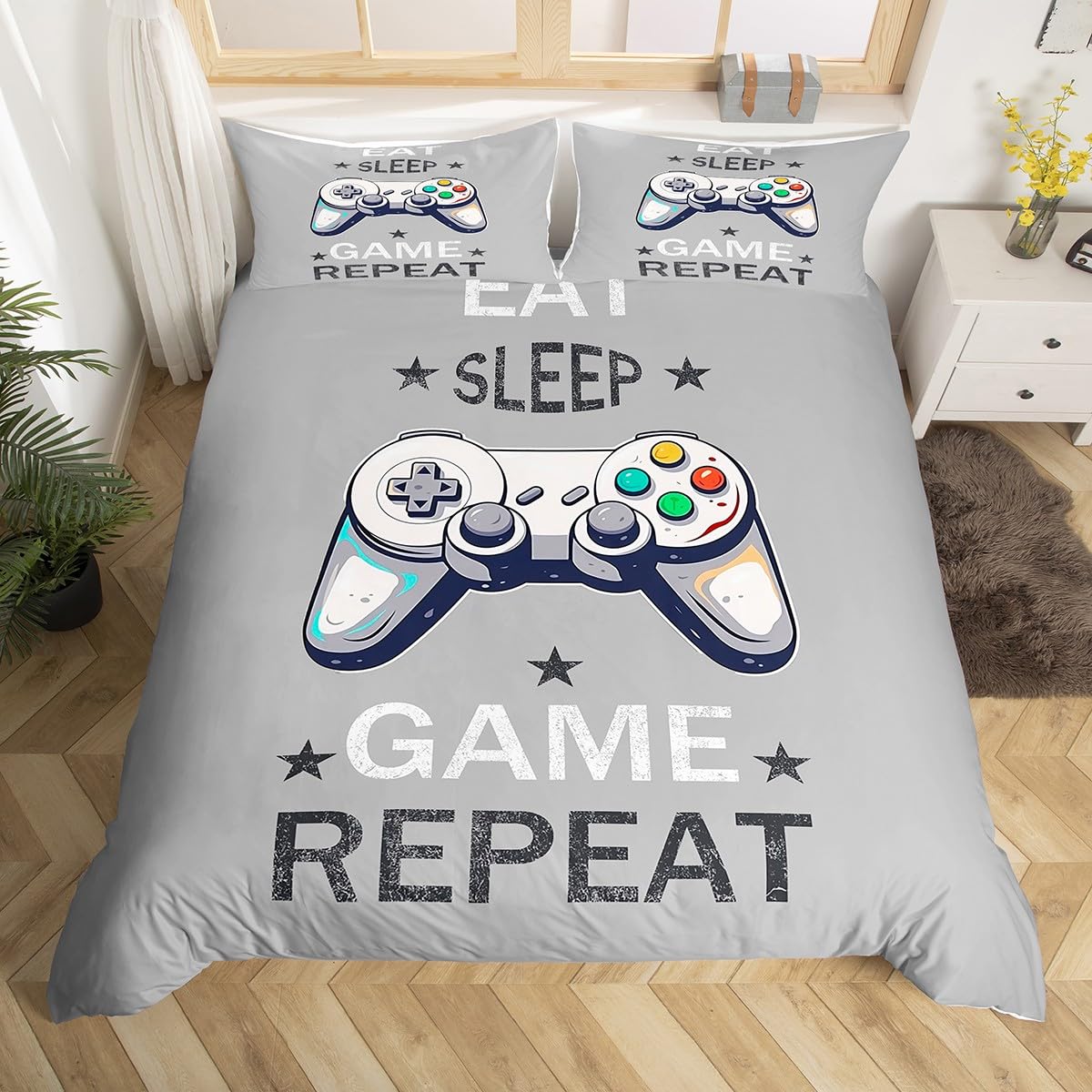 Homemissing Set di biancheria da letto con copripiumino e 2 federe, per bambini, ragazzi e adolescenti, motivo gamepad, decorazione per la stanza dei videogiochi, per bambini e ragazzi