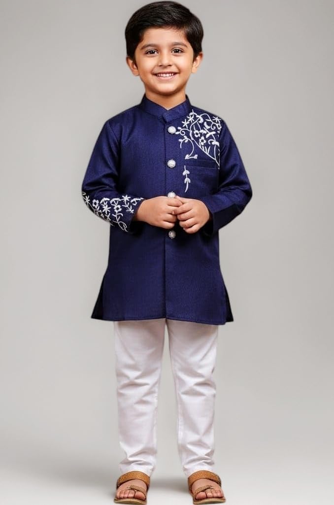 Boys Embroidered Indo Western Jacket | Kids Festive Kurta Coat for Wedding, Birthday & Traditional Functions