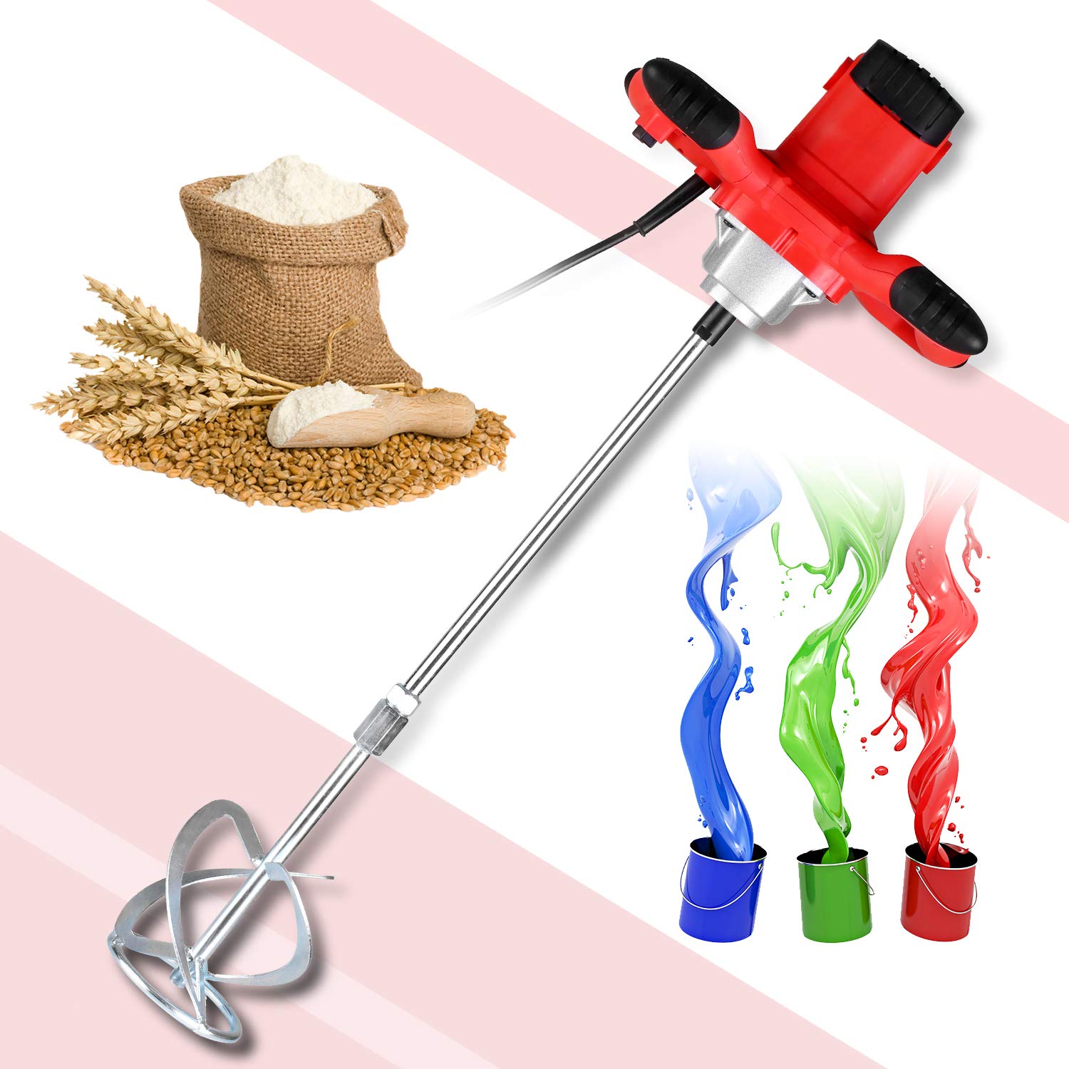 douself 2100W Electric Cement Mixer Stirrer 6-Speed Handheld Concrete Mixer for Mortars Paint Mud Grout 800rpm EU Plug