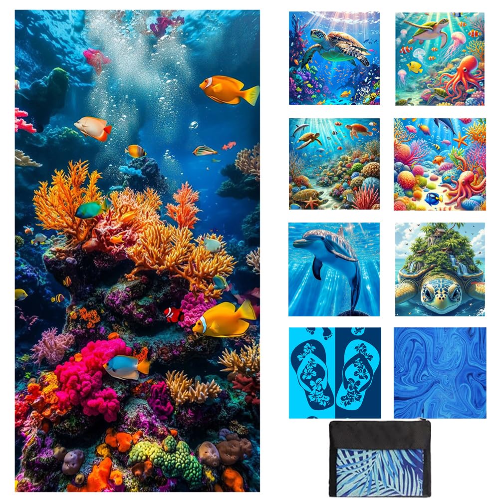 JAODFK Microfibre Beach Towel 71"X32" Quick Dry Lightweight Sand Free Extra Large Thin Towels Travel Essentials For Adults Womens Swim Bath Accessories Mats Holiday Must Haves Marine Animals A — image 1
