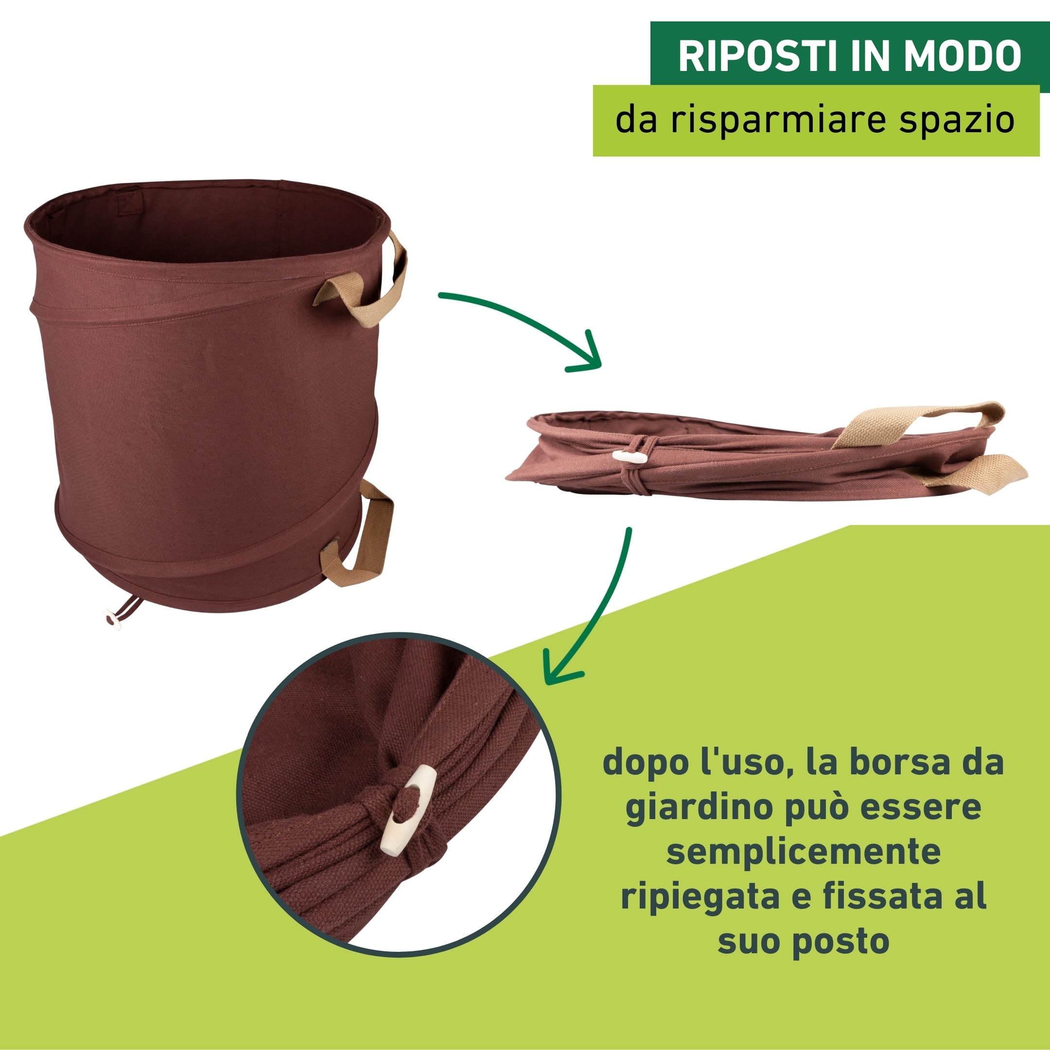 Windhager Sacca per rifiuti da giardino pop-up, in tela, per foglie, autoportante, verde, 120 l, diametro 50 x 60 cm, 07577