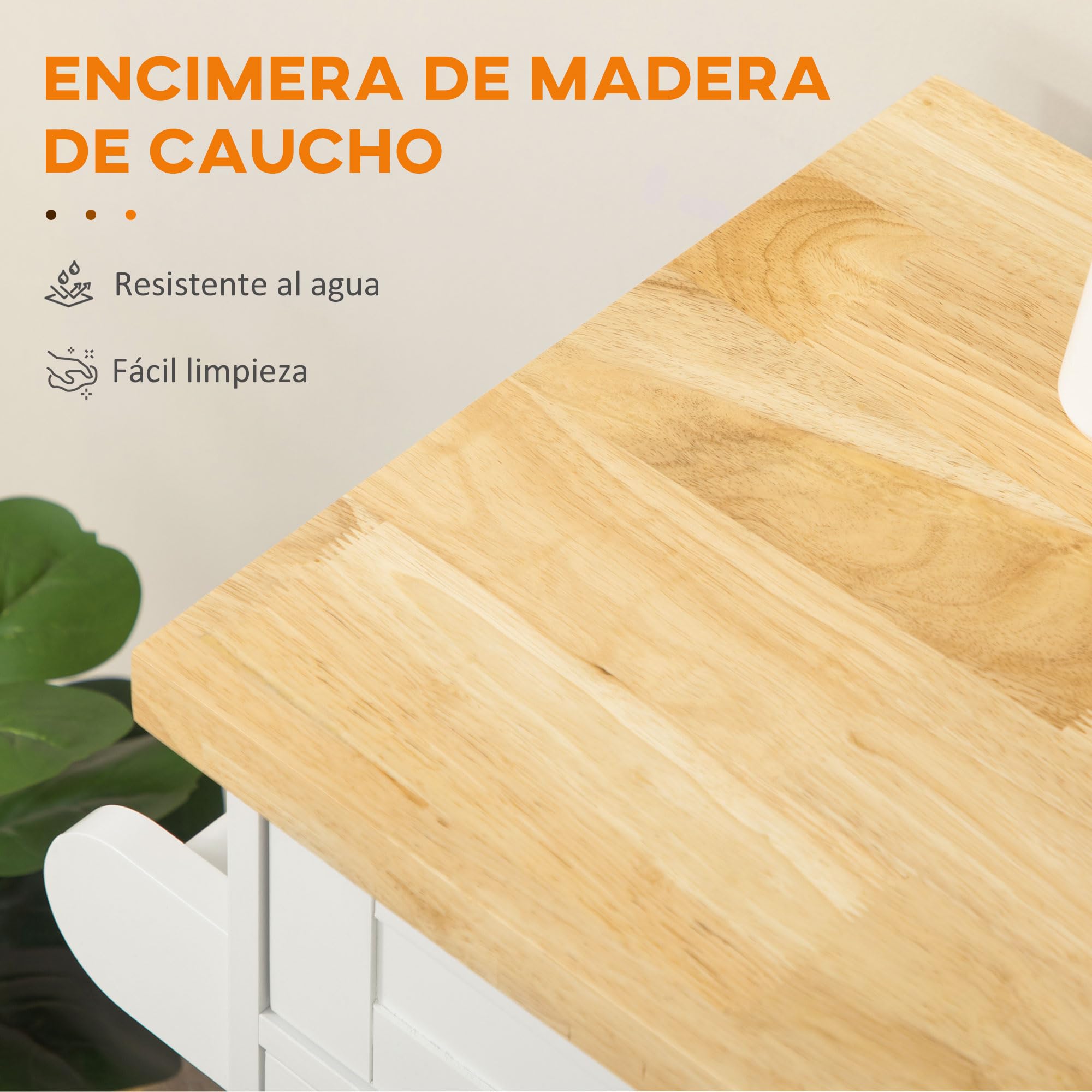HOMCOM Isla de Cocina con Ruedas, Carro de Cocina con Cajón, 2 Puertas, Especiero, Barra para Paños y Estante Ajustable, para Comedor, 109x40x89 cm, Blanco