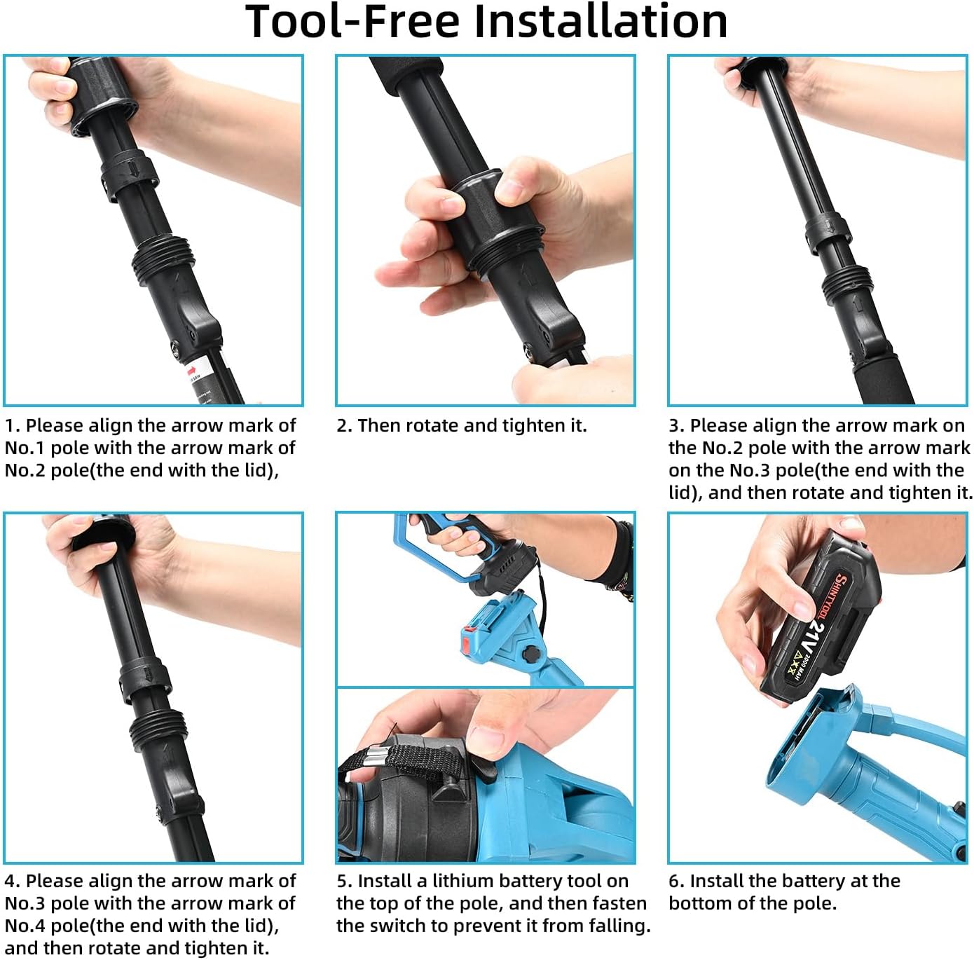 2-In-1 Pole Saws & Mini Chainsaw, Extension Pole Rotatable Pole 14ft Max Reach, With 2.0ah Batteries And Shoulder Strap, 21v Chainsaw For Tree Limb Branch Cutter By SHINTYOOL