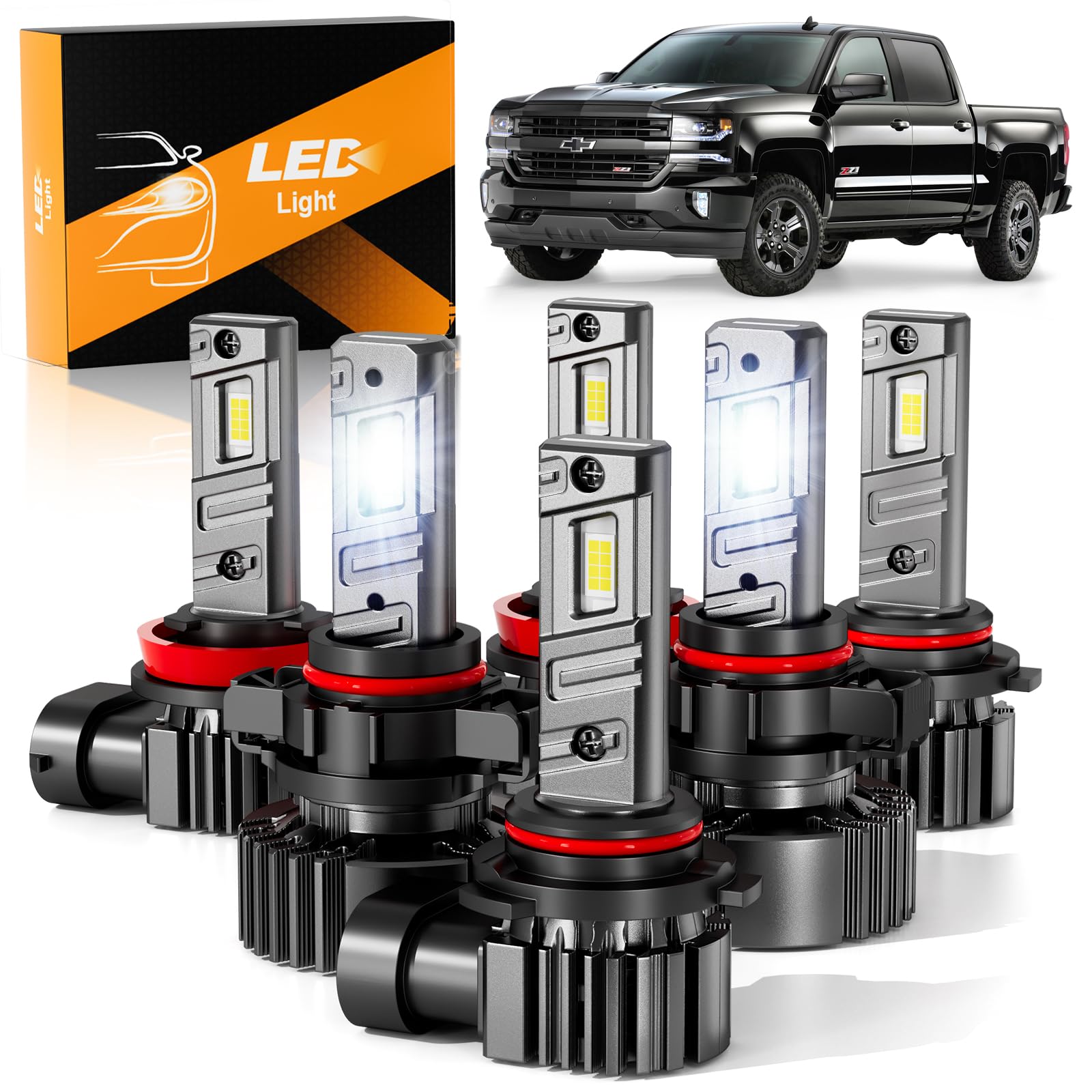 unionlux Fit for 2007-2015 Chevy Silverado High Low Beam Fog Lights Bulbs Combo, Upgraded +1000% 72000LM Super Brighter 6500K White, 1500 2500 3500HD Chevy Silverado Accessories, Pack of 6