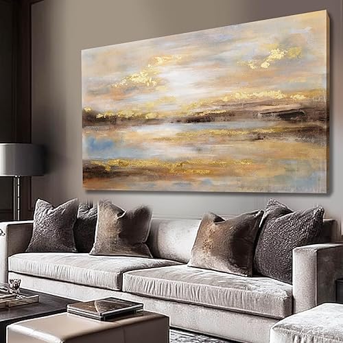 Póster abstracto para pared, cuadros artísticos dorados, cuadros modernos, lienzo de 24 x 48 pulgadas, arte de pared para oficina, dormitorio, sala