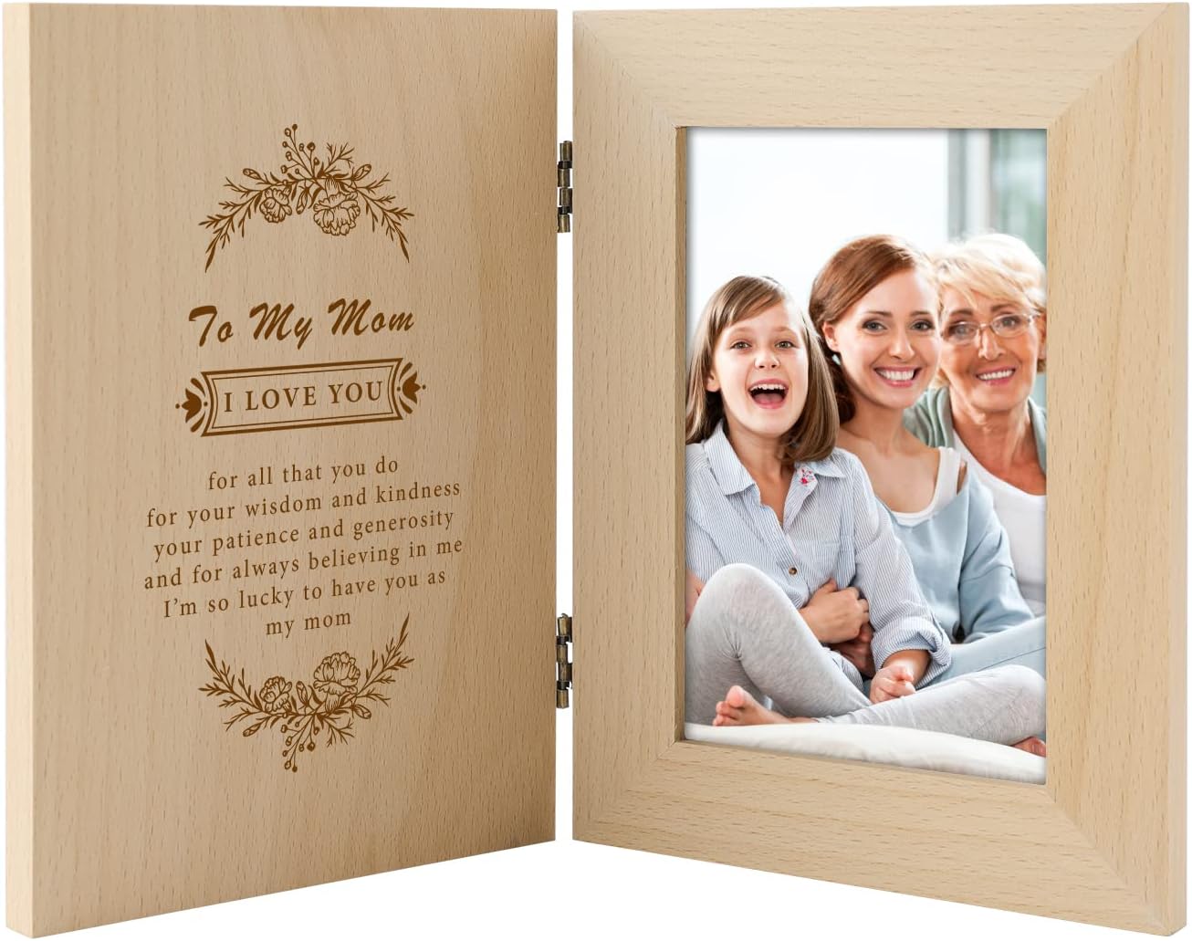 RAYKUL Chrismtas Gifts for Mom from Daughter Son,Birthday Gifts for Mom Wood Picture Frames Mom Chrismtas Gifts,Mom Photo Frame Fit 3.1"*5" Photo