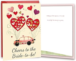 Bridal Shower Card for Bride to be – Wedding Shower card – Double-Layer Greeting Card with Gold & Silver Foil Hearts and Red-Gold Foil Text