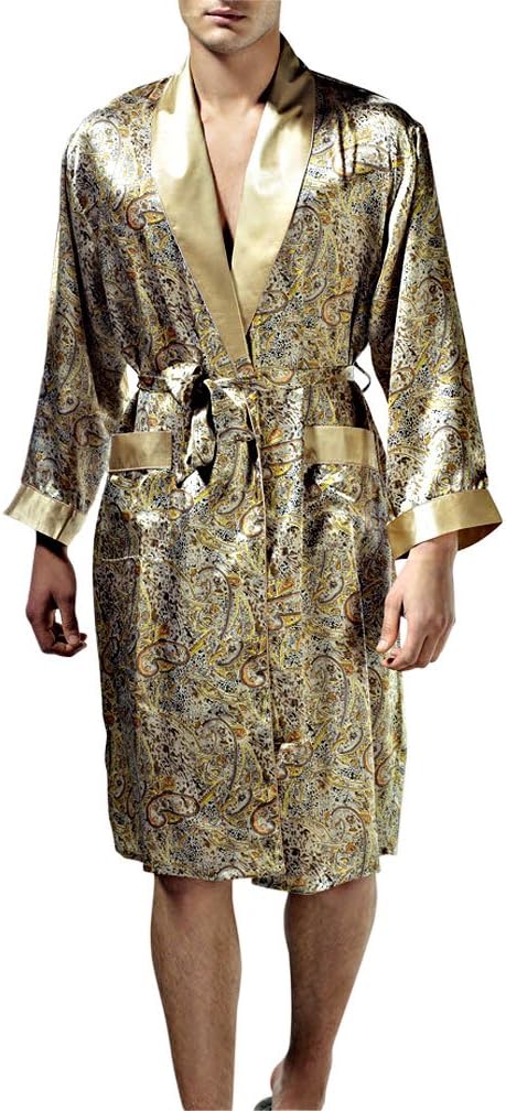 Paradise Silk Pure Silk Print Men Sleepwear Kimono Robe