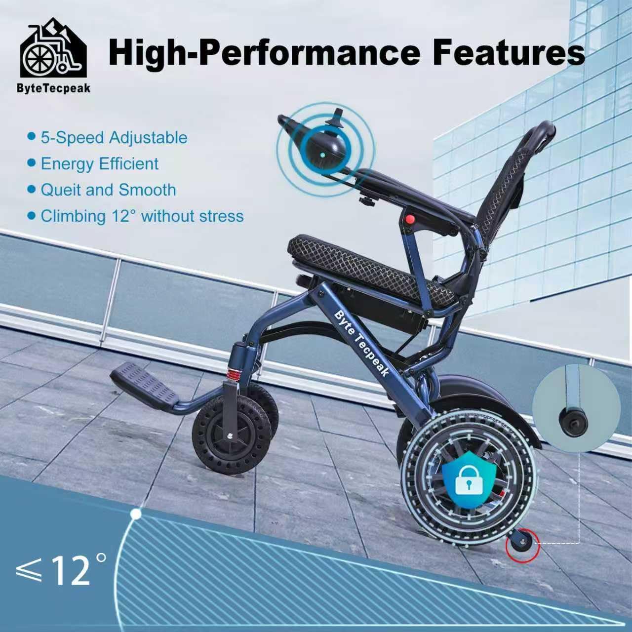 ByteTecpeak D04 Electric Wheelchair highlighting high-performance features