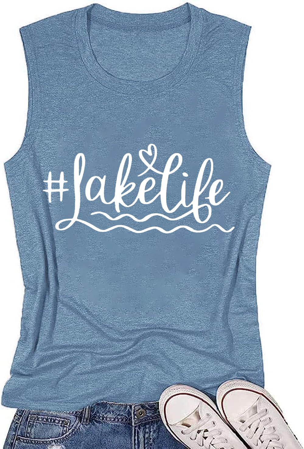 Lake Clothes for Women Vintage Lake Life Letter Print Saying Tank Tops Summer Casual Sleeveless Crewneck Fishing Boating Tank Tops(Ink Blue M)