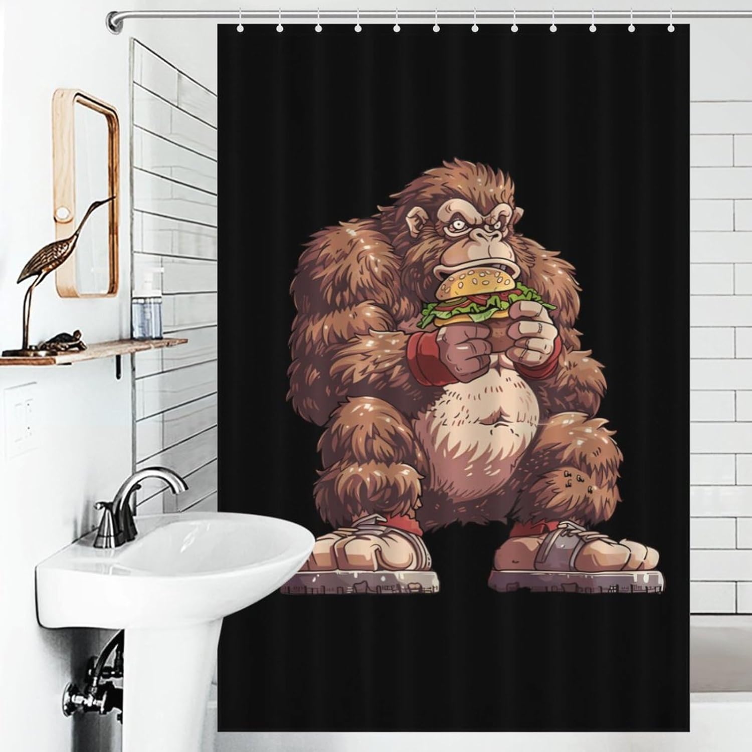 Bigfoot and Hamburger Funny Shower Curtains Washable Bath Curtain Liner with Hooks for Bathroom Bath Tubs 48x72Inch（122x183cm）