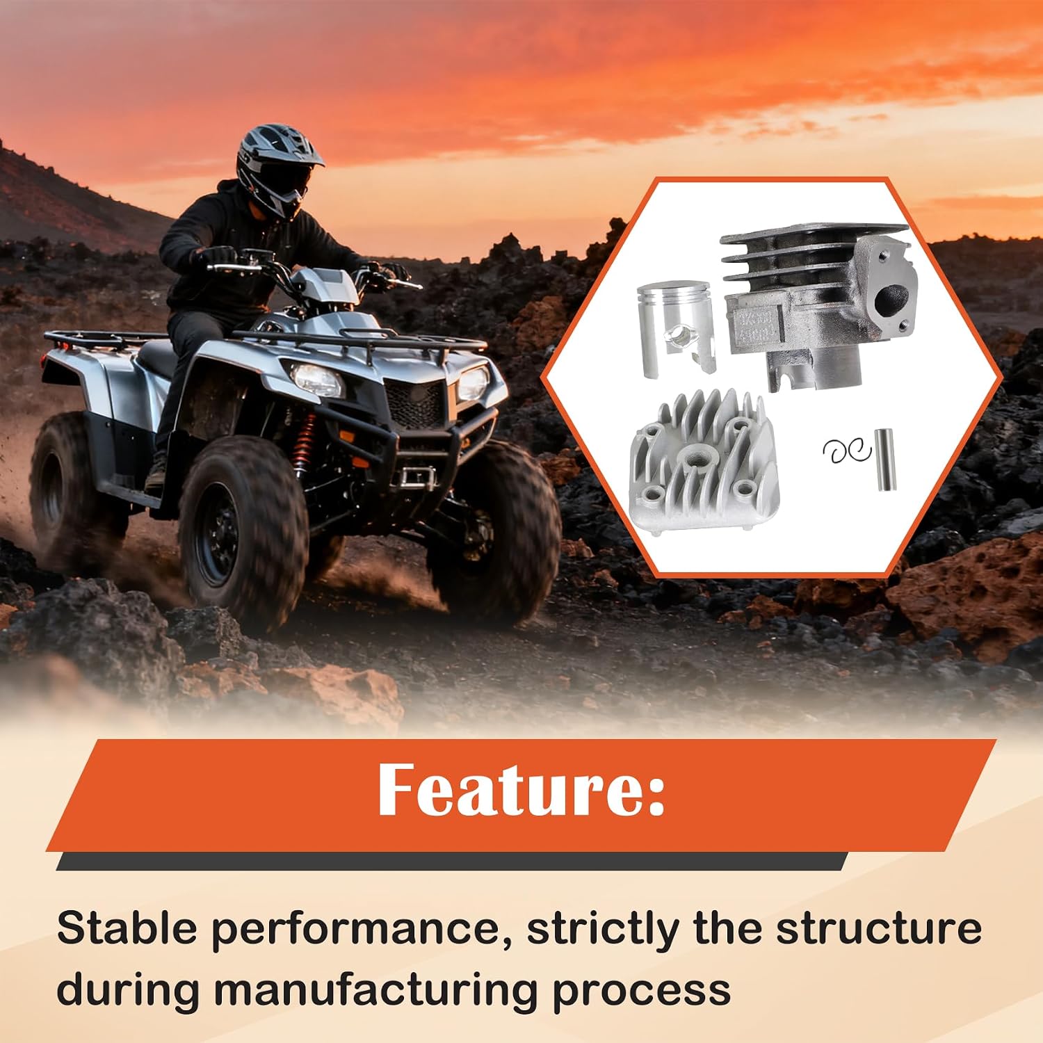 labwork Cylinder Piston Top End Kit Replacement for Polaris Scrambler 50 2001-2003 Replacement for Polaris Predator 50 2004-2007