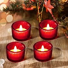 JOYIT Red Votive Candle Holders, 4 Pack Glass Tealight Cups