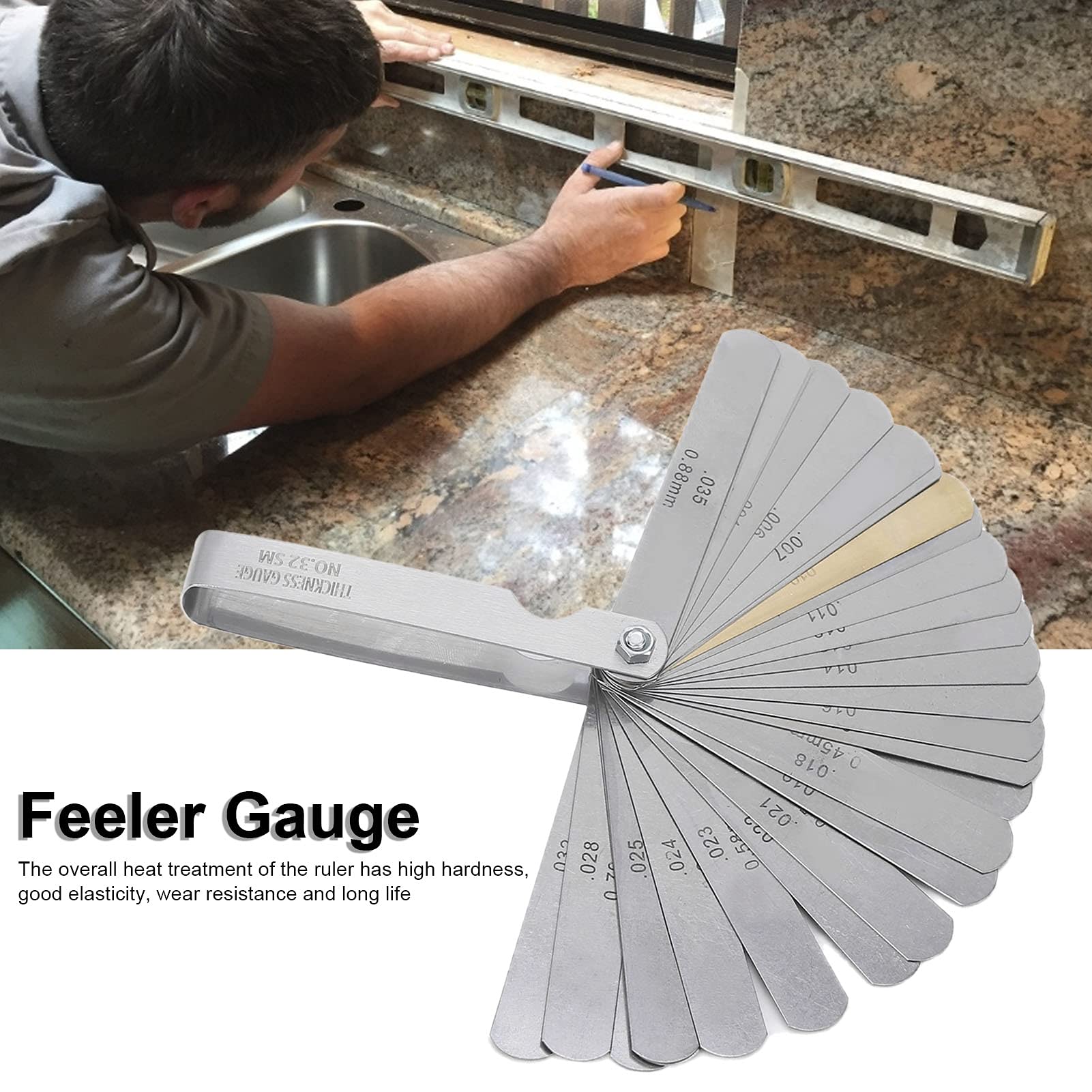 Feeler Blade Stainless Steel Gap Measuring Tool Combination Thickness Auto Repair Blades Guitar Spark Plug Piston Measure Imperial Measuring Tool 0.04?0.88mm Designers En