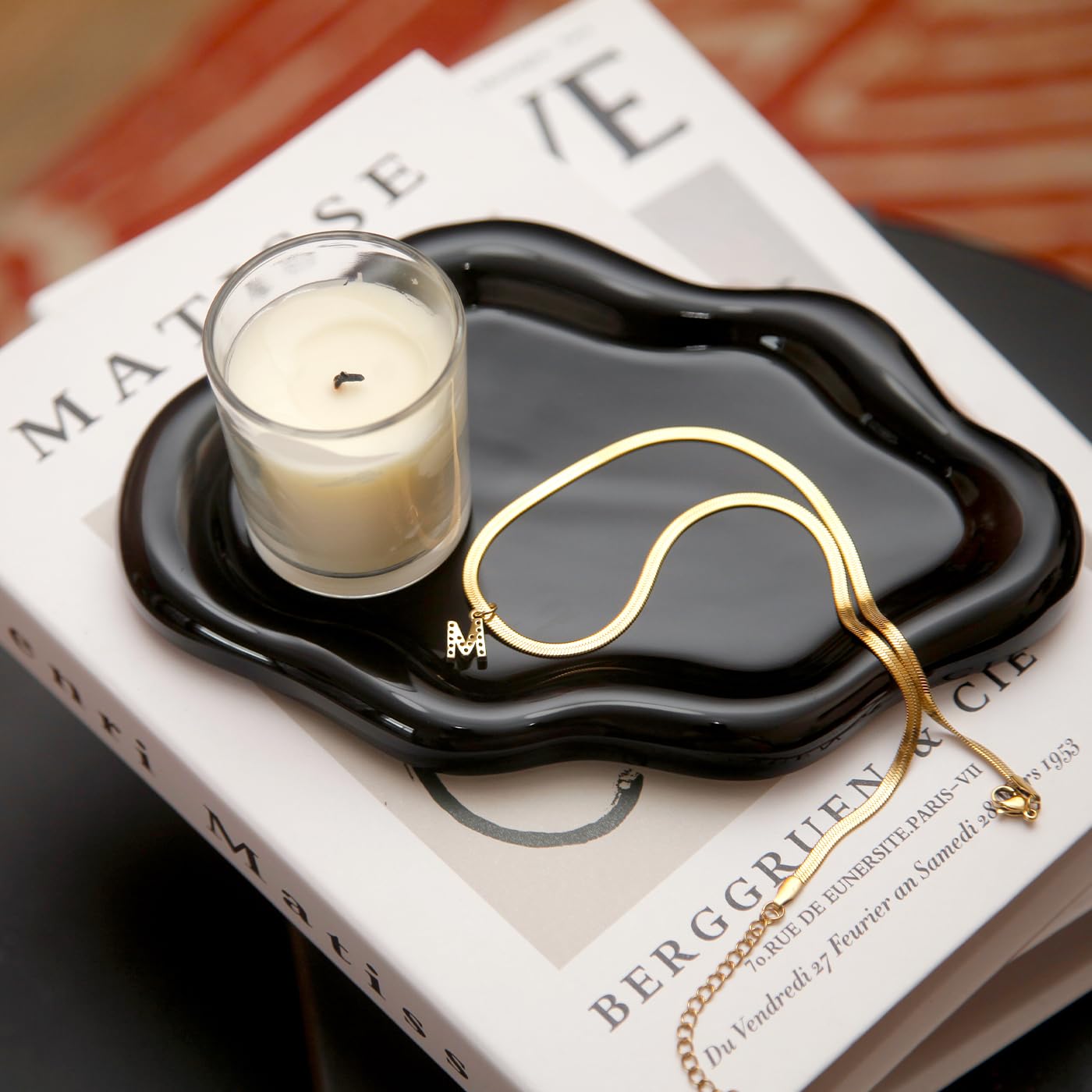 Jewelry Dish Trinket Tray for Women, Ring Dish Holder, Unique Cloud Shape Ceramic Plate Cute Things Vanity Aesthetic Room Decor Mother's Day Birthday (): Balck