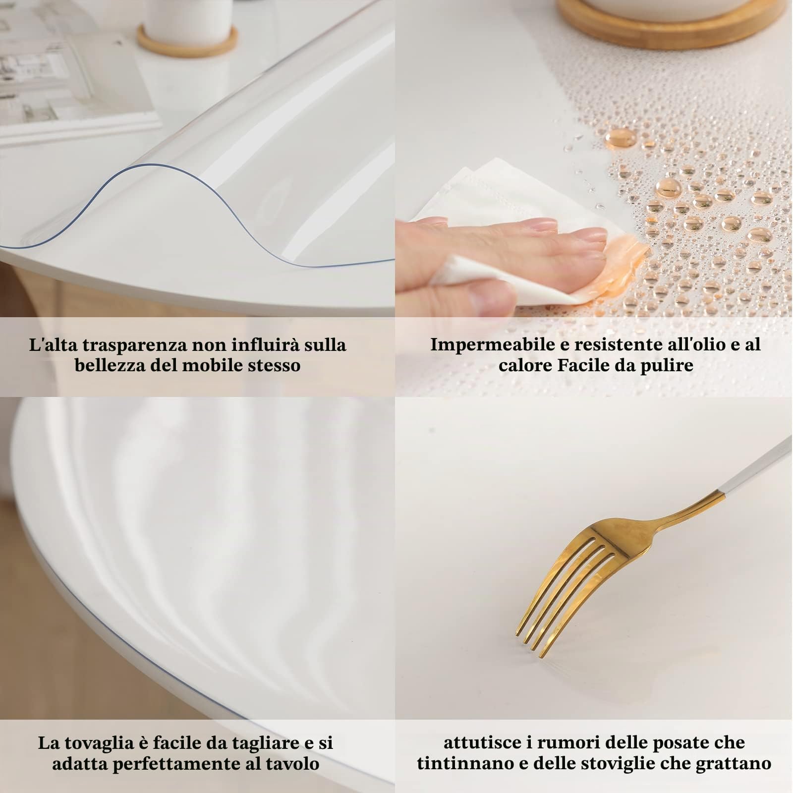 Eralove tovaglia trasparente rotonda,tovaglia plastificata,protezione tavolo pvc trasparente,protettore da tavolo in legno,per cucina, sala da pranzo, da esterno