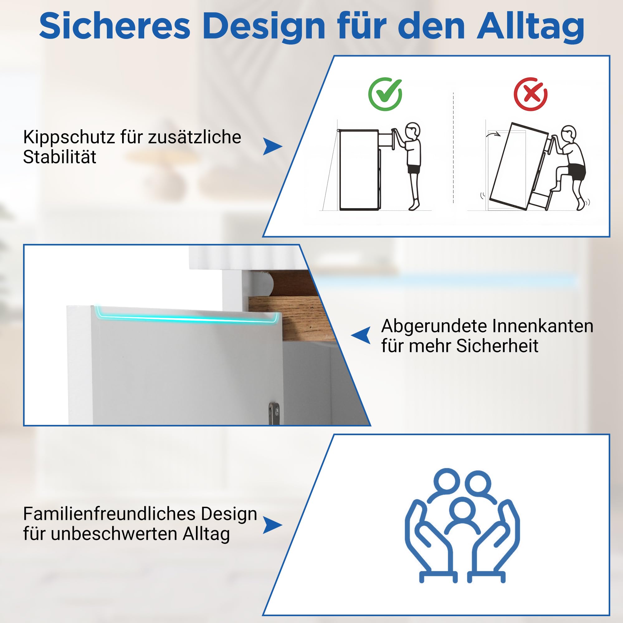 Generisch Kredens biały LED 140 x 40 x 85 cm z 2 szufladami, 3 drzwi
