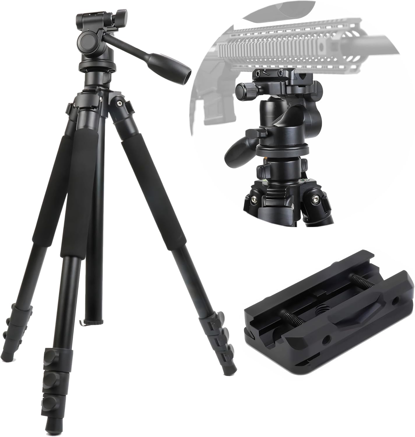 Aluminum Rifle Tripod Shooting Stick Gun Rest Stand Compatible with Picatinny Handguards for Hunting & Shooting Max Load 33lbs, 19-71 Inches