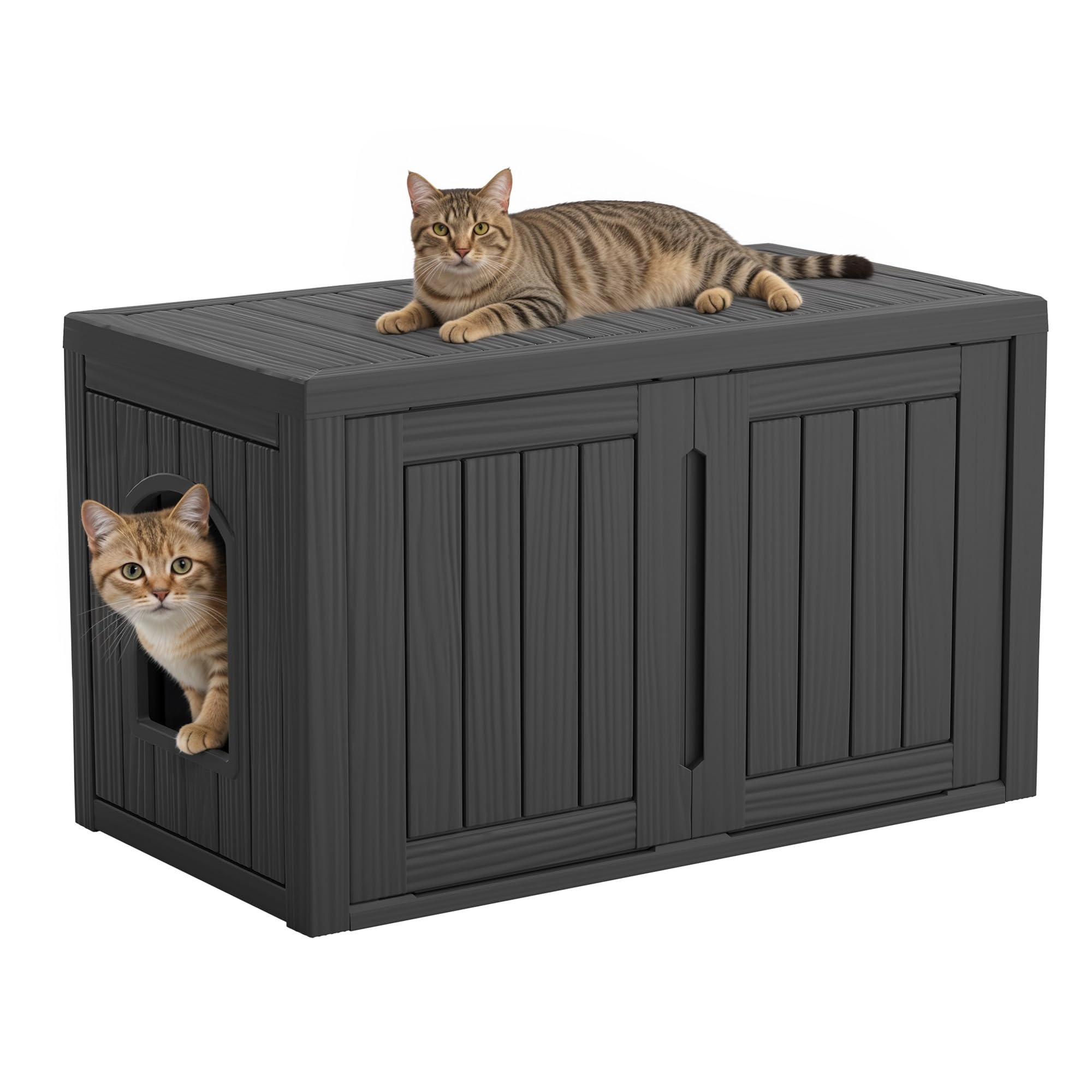 Cat Litter Box Enclosure, Covered Cat Litter Box with Adjustable Partition, Multi-Functional Hidden Enclosed Litter Box Furniture, Easy to Clean &amp; Assemble, Black