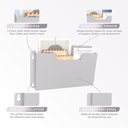 Miniatura 4 de OSKIE DR POCKET RACK Estante de archivos de pared, bolsillo único, organizador de metal para documentos de tamaño carta, organizador de escritorio