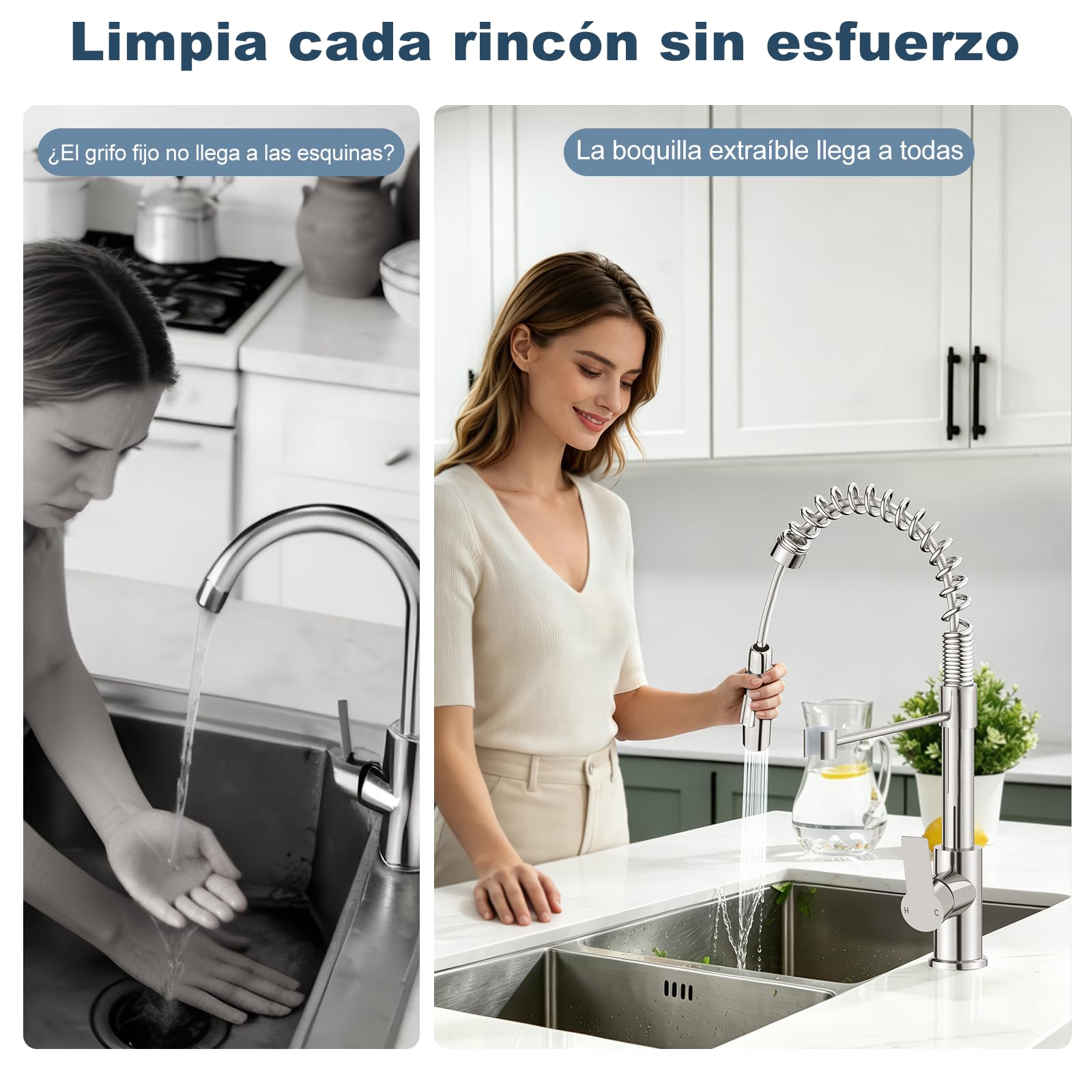 Grifo Cocina Extraible, Lagontap Elegante Grifos Extensible Cocina con 2 Modos de Salida de Agua, Grifo Cocina Fregadero Monomando Giratorio de 360°y de Arco Alto, Acero Inoxidable Cepillado