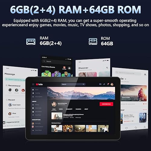 Miniatura 4 de Tableta 10.1 pulgadas Android 13 Tabletas, 6(2+4) GB RAM+64GB ROM, 6000mAh, 1280 x 800 FHD, pantalla IPS, cámara dual, WiFi 2.4G, Bluetooth FM GPS