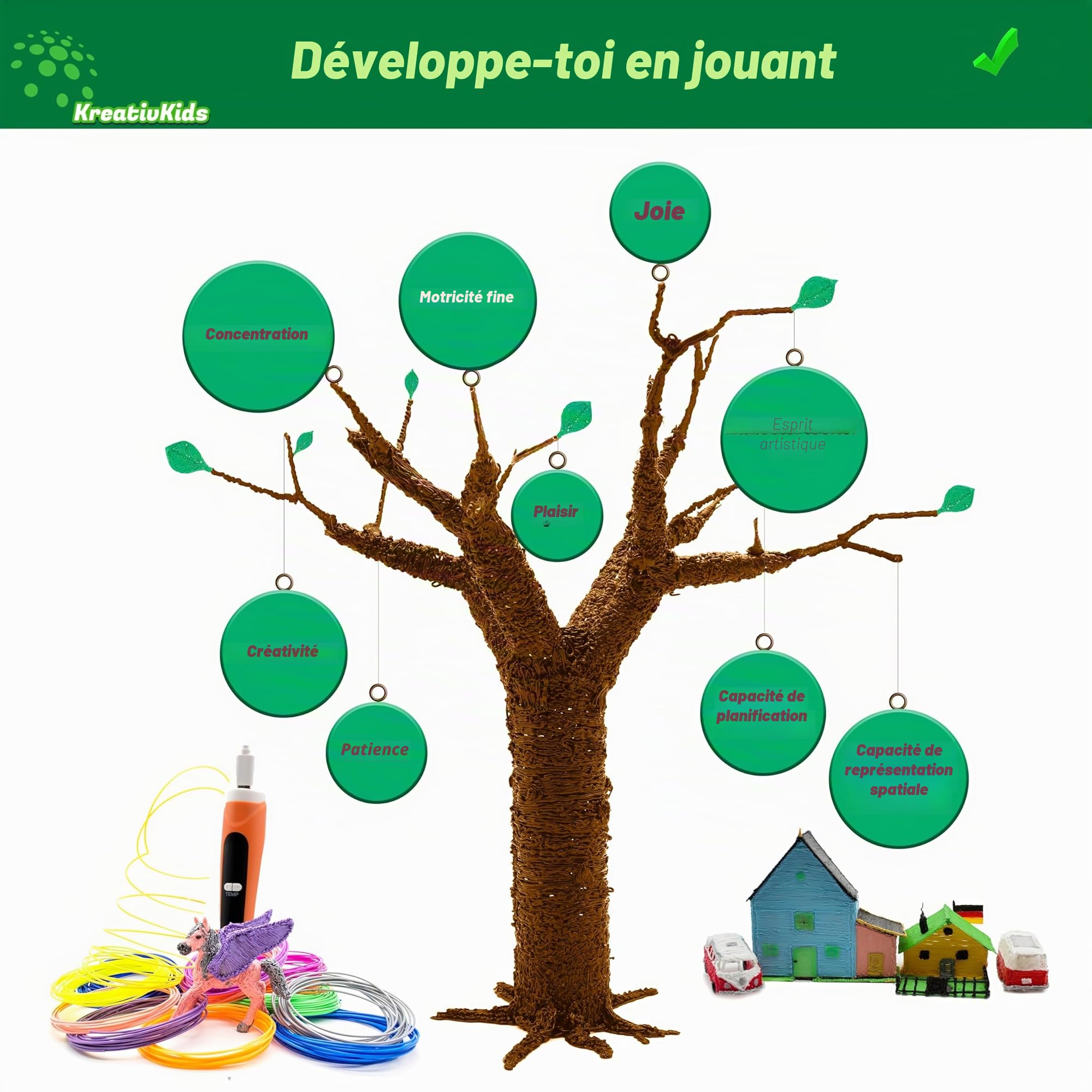 Stylo 3D nouveau design filament PLA 12 couleurs stylo d'impression 3D avec écran LCD, pour enfants et adultes.