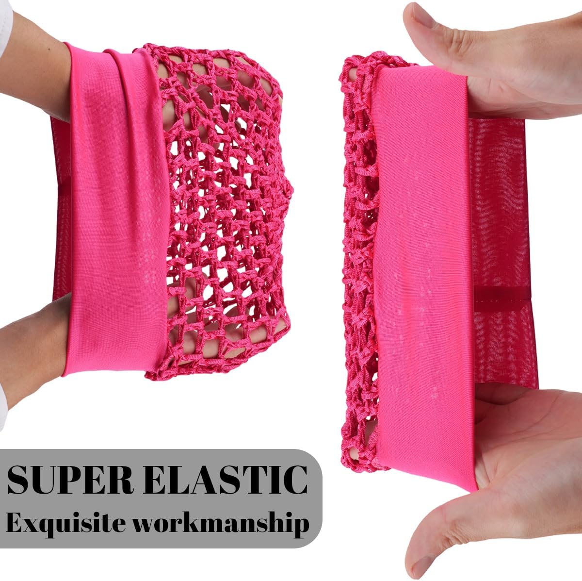 Wide Edge Elastic Band wrap Rayon Knit Snood Hat, Black, Hot Pink, and Burgundy, Stretchy Hair Net Cap, 3 Pack