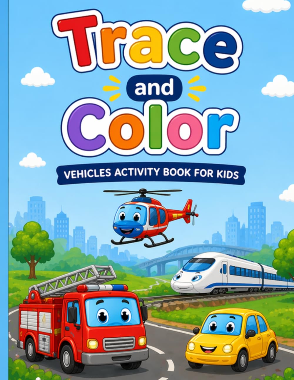 Trace and Color Vehicles: Fun Vehicle Activity Book for Kids