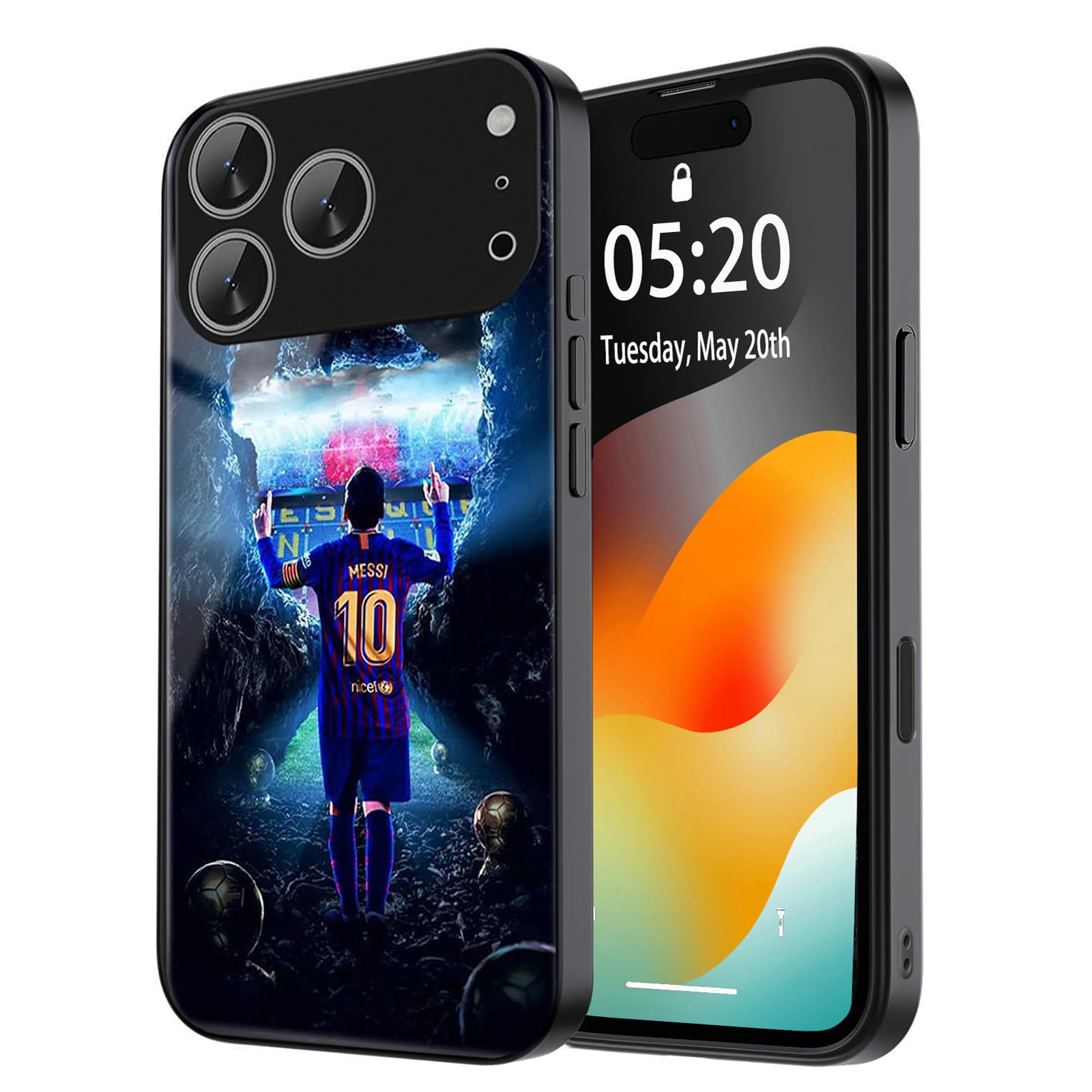 ZERMU for iPhone 17 Pro Max Case, Crystal Glass Back Full Protection TPU Shock Absorption Bumper Cover Case for iPhone 17 Pro Max, Mess%i #10 Sports Soccer Player Star Argentina Miam%i Flag