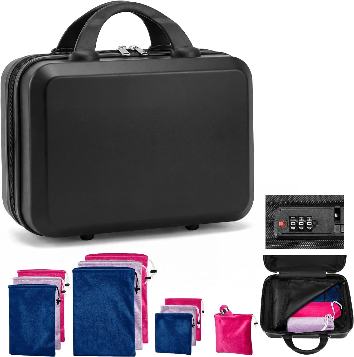 Adult Game Toy Storage Organizer Case and 9 Pcs Toy Storage Bags, Reusable Organizer Case Lock Box for Women and Men, 3 Sized Bag for Home(Medium,Regular Style,Stylish Color)