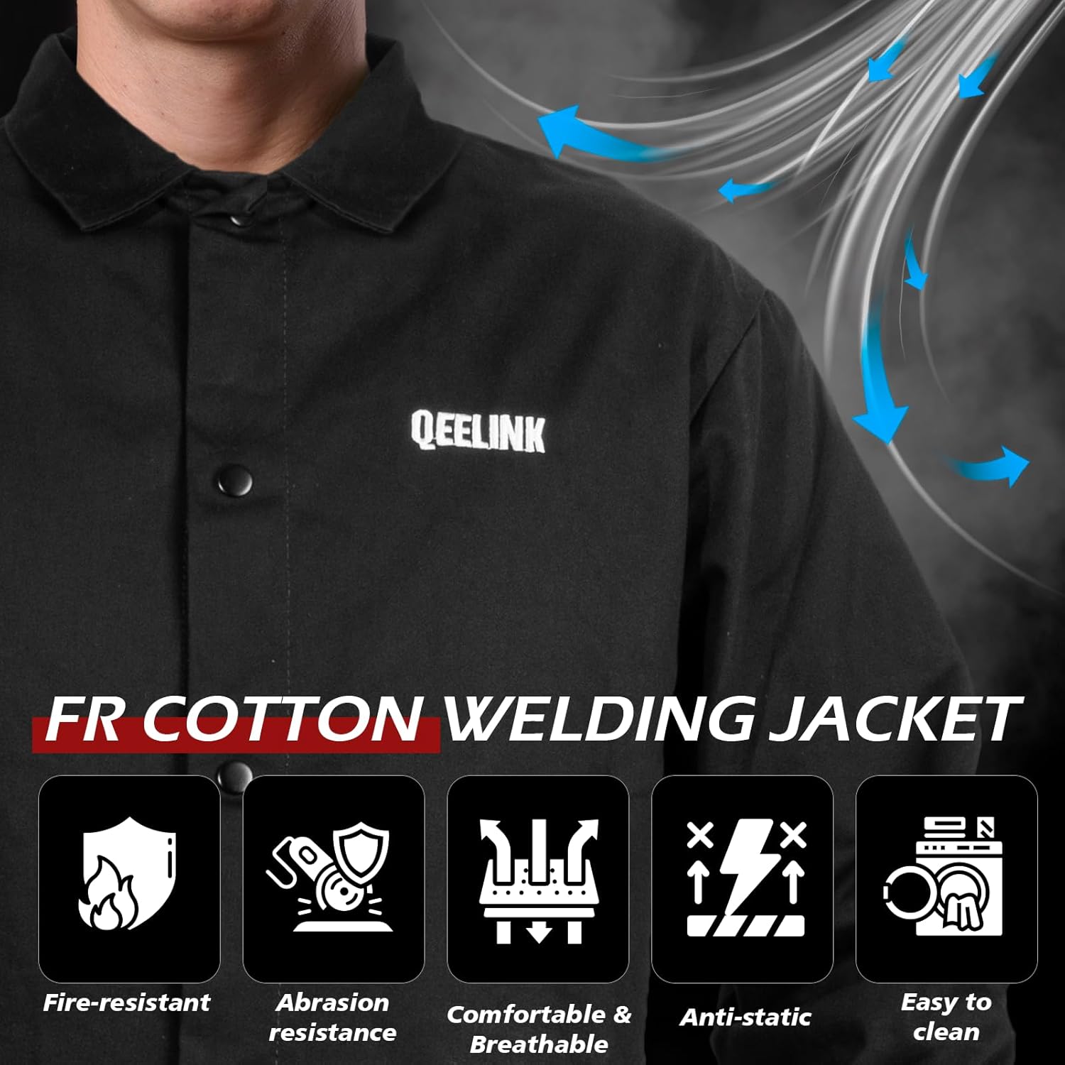 QeeLink Welding Jacket - Premium Flame Resistant (FR) Cotton Welding Clothes - Light Weight Welder Coat for Men & Women - Image 3