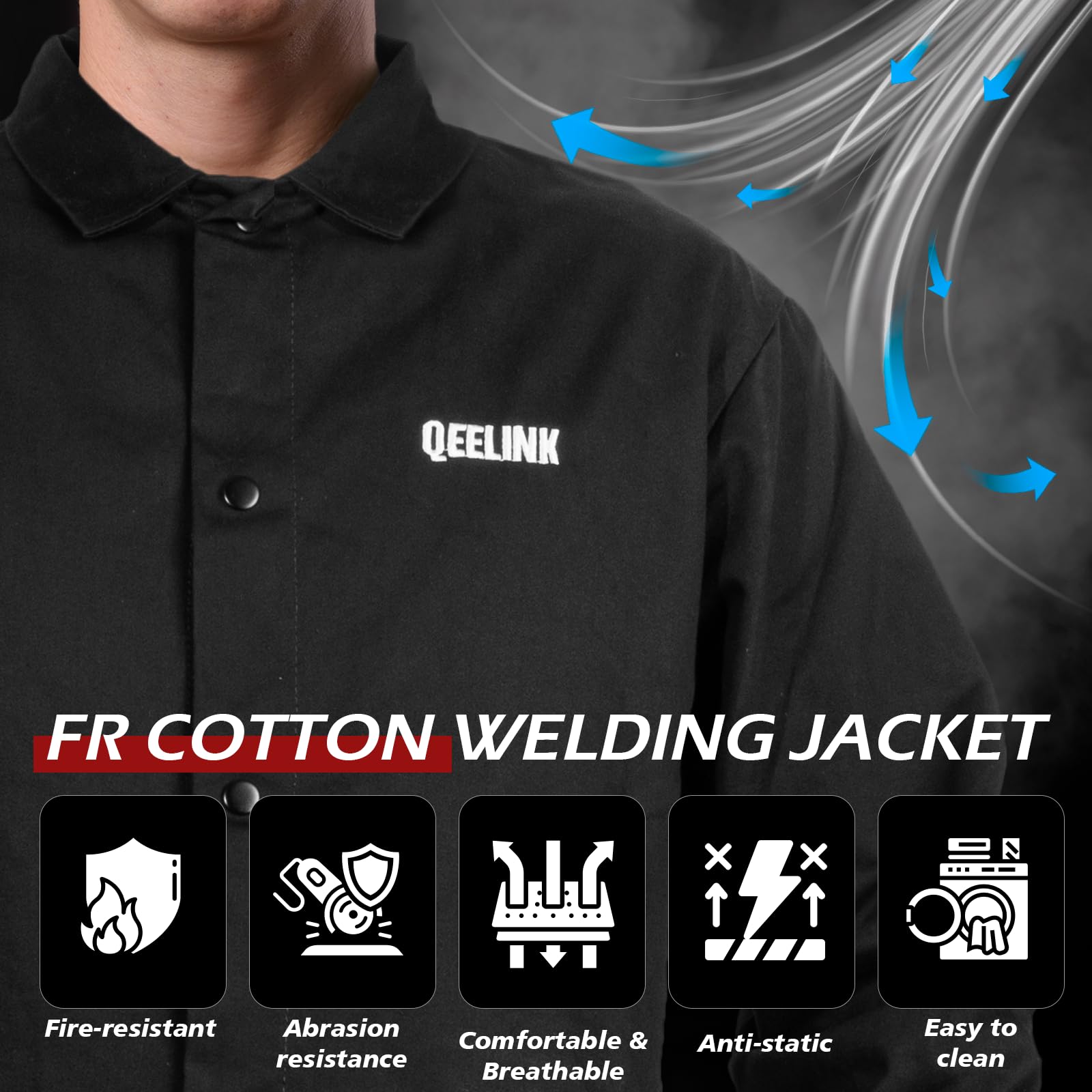 QeeLink Chaqueta de soldador ignífuga algodón FR ligera