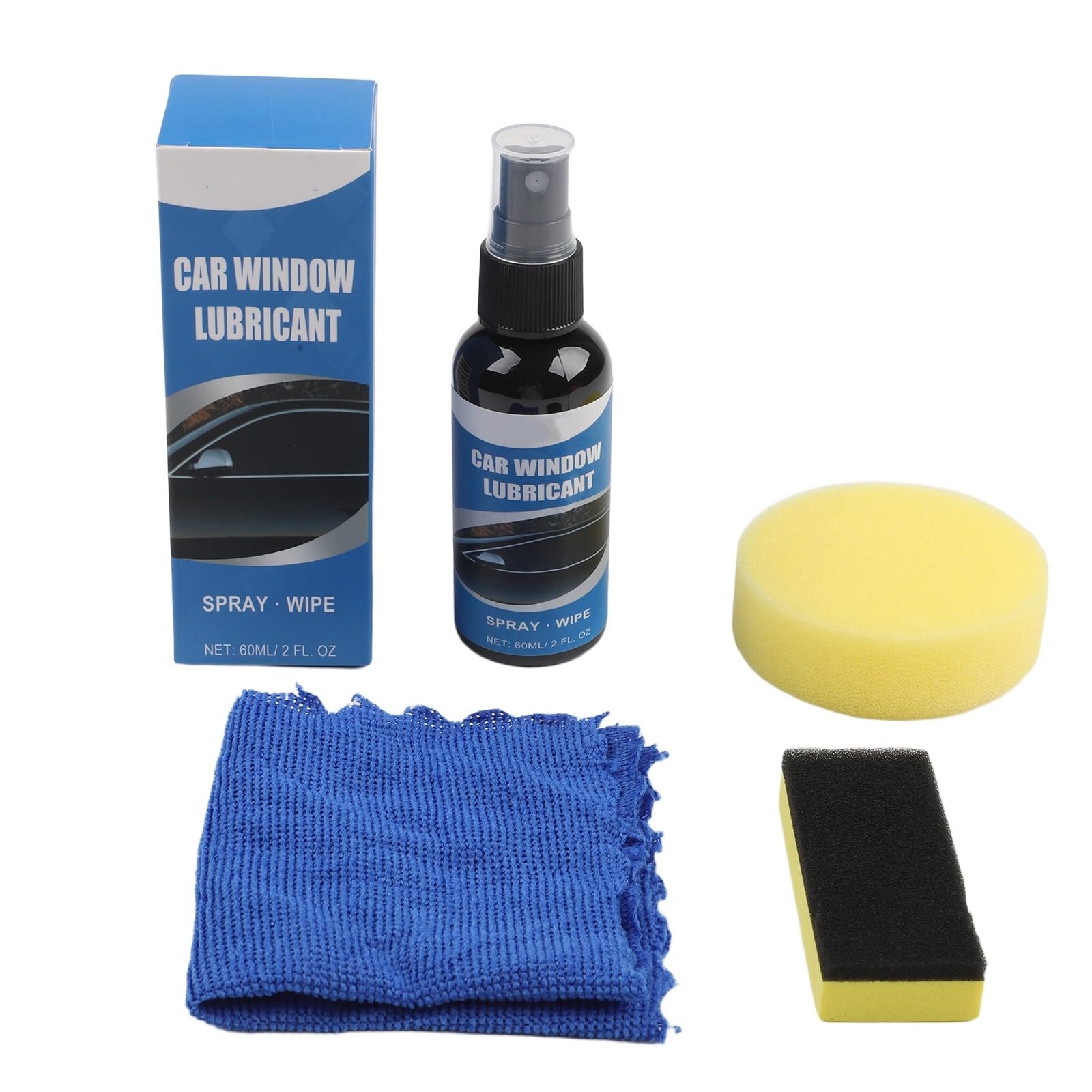 ZYWUOY Lubrifiant pour voiture, joint en caoutchouc, spray de réduction du bruit pour portes et toit ouvrant, kit de 60 ml avec serviette et éponges