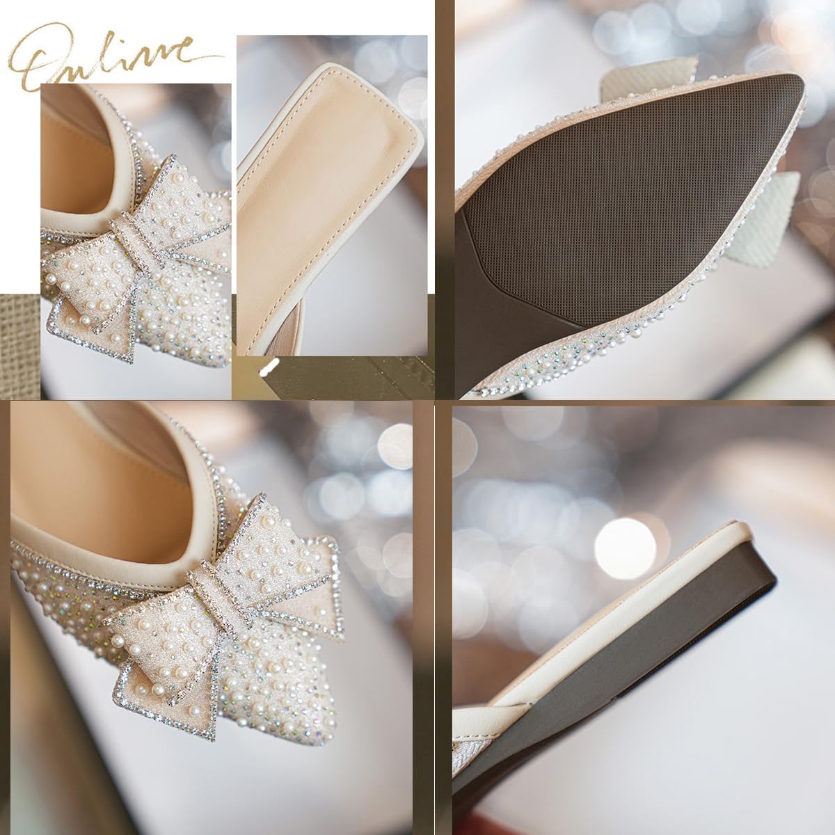 DISHAHSD Rhinestone Bow for Women Flat Mules Pointed Toe Backless Slip On Mules Ladies Comfort Soft Sole Flat Loafer - Image 6