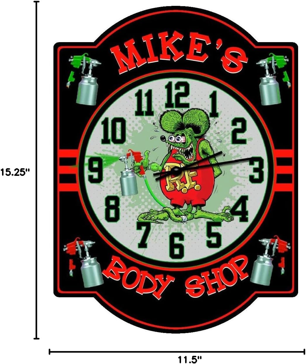 Rat Fink Paint Shop Red Garage Wall Clock Customized, Ed Roth Rat Fink Garage Wall Décor