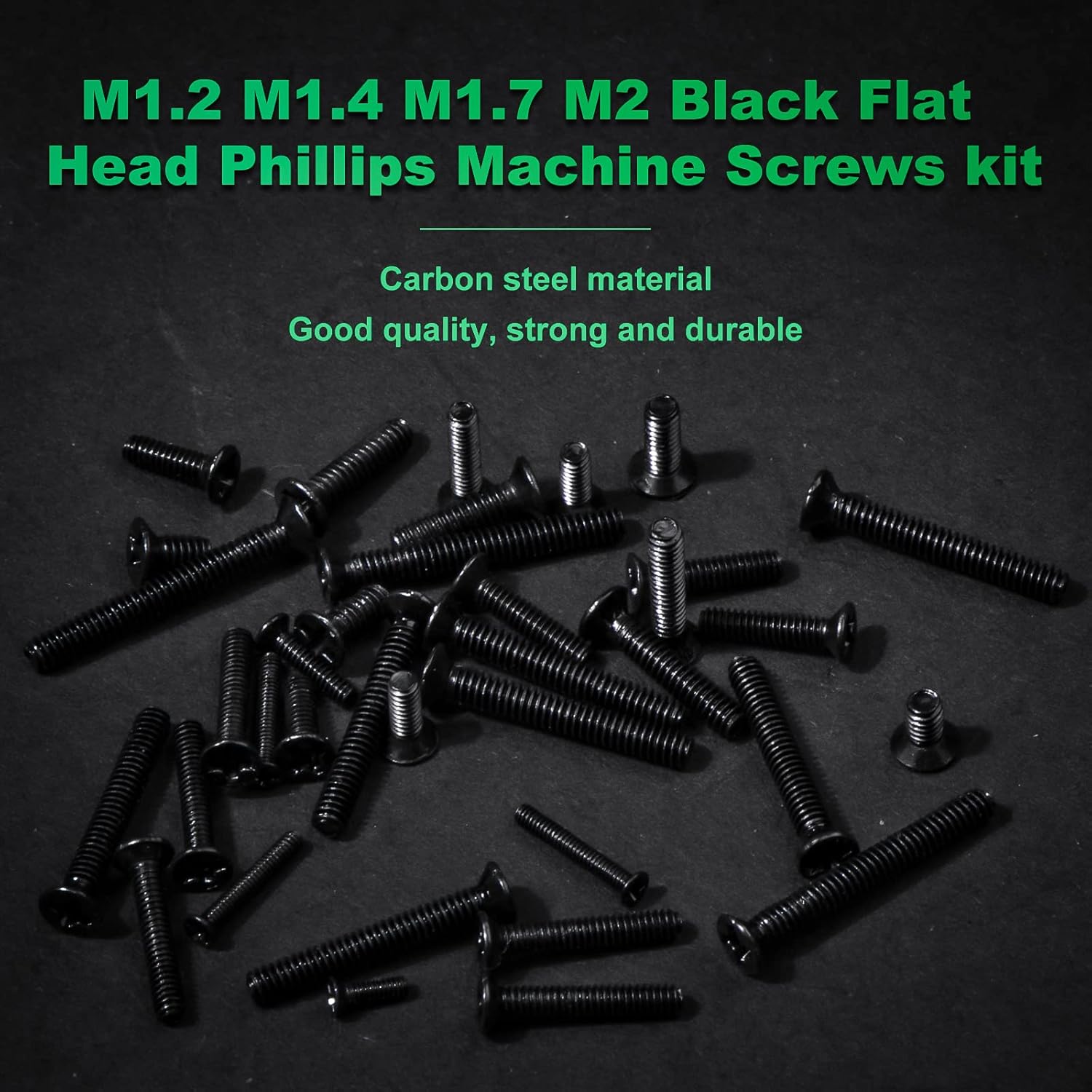 1440 Pcs Black Laptop Notebook Computer Screws M1.2 M1.4 M1.7 M2 Flat Head Phillips Machine Screws Countersunk ssd Screws Accessories Mini Machine Computer Screws Assortments Kits