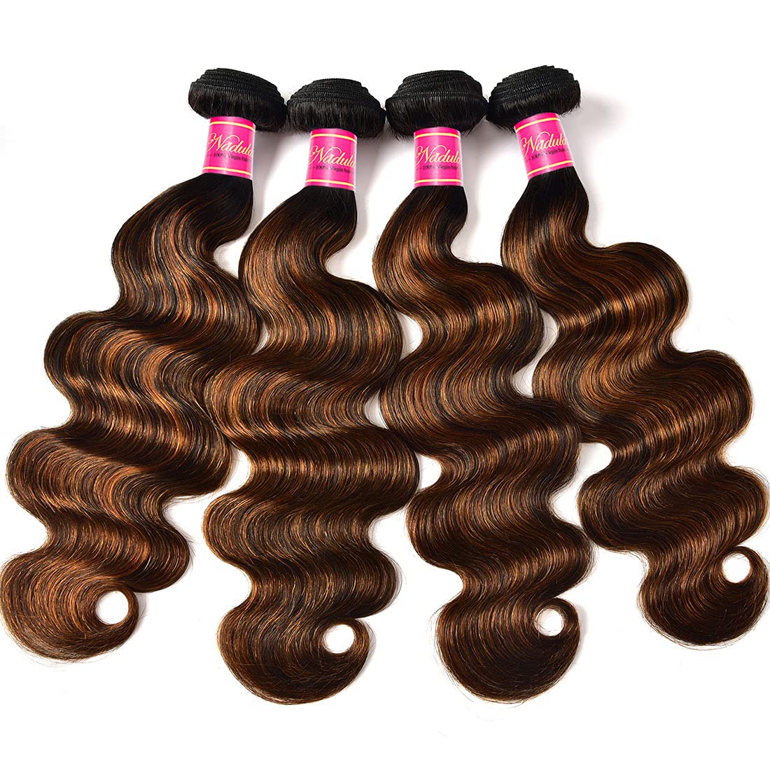 Nadula Hair 12A Brown Balayage Ombre Body Wave Human Hair Weave 3 Bundles, Brazilian Highlight Remy Hair Chocolate Brown Human Hair Extension FB30 Ombre Color (12 14 16inch)
