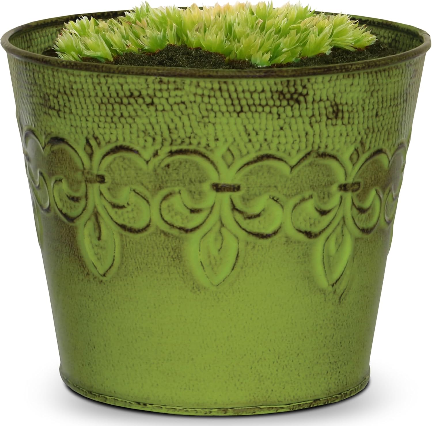 Headwind Fleur‑de‑Lis Collection – 10" Tansy Green Decorative Embossed Plant Pots with Classic French Pattern with Drainage – Lightweight, Durable Indoor & Outdoor Flower Pots Use by Robert Allen