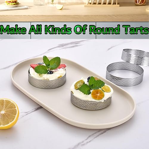 Miniatura 6 de Paquete de 12 anillos de tarta perforados de acero inoxidable de 3.15 pulgadas, anillo redondo para pastel de mousse, molde de pastelería de metal