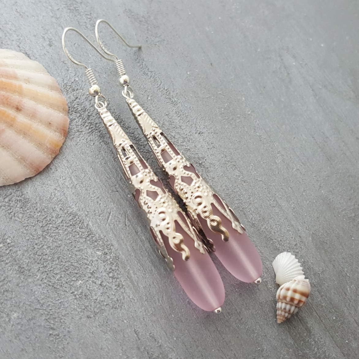 Handmade Sea Glass Earrings, Hawaiian Jewelry for Women, Long Teardrop Earrings Beach Jewelry, Sea Glass Jewelry For Women Birthday Gift For Her