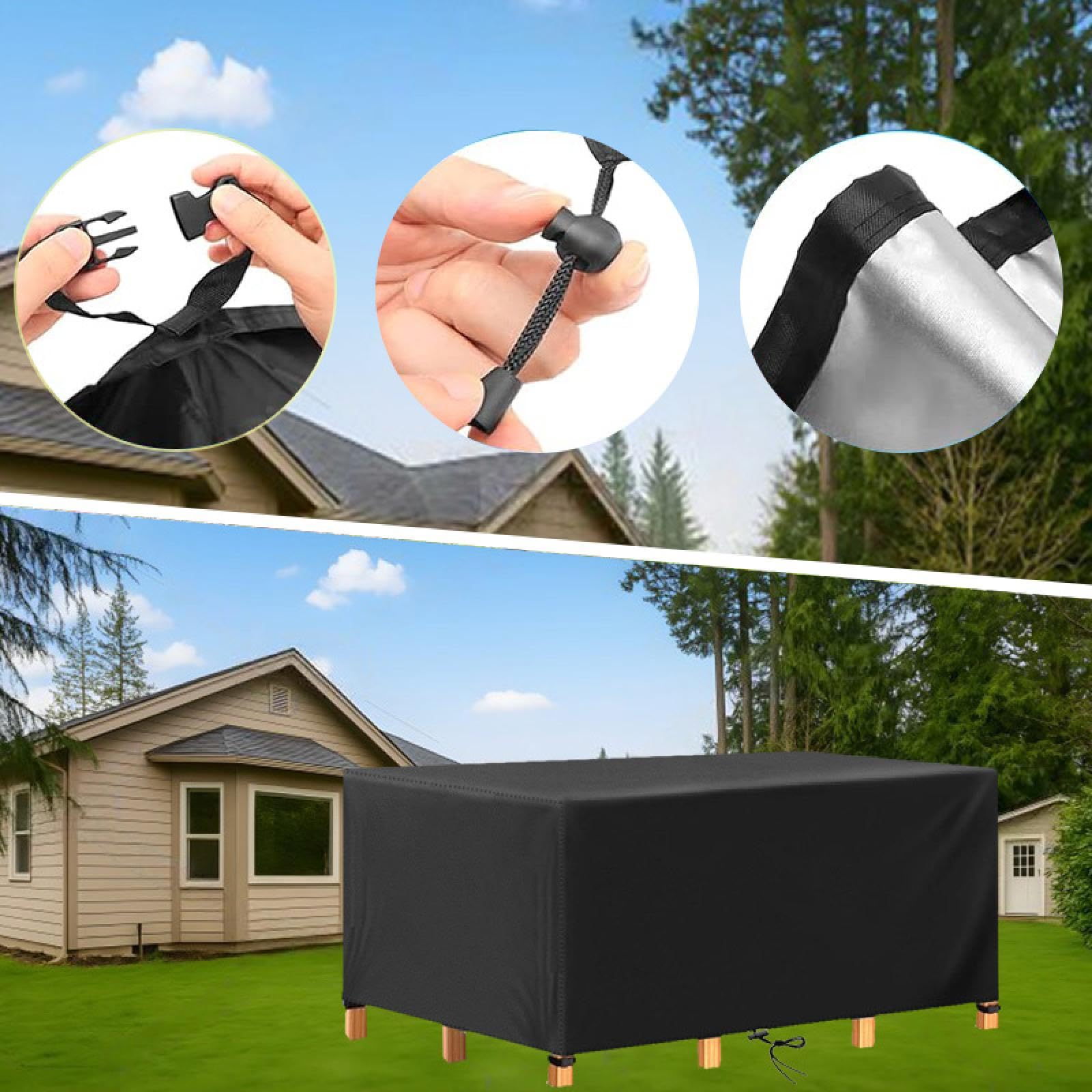 Nero Copertura Tavolo Esterno,Copritavolo Esterno Impermeabile 350x240x94cm/LxPxH Copertura Impermeabile per Mobili Da Esterno, Anti-UV Coperture Mobili Giardino Rettangolare/Quadrato